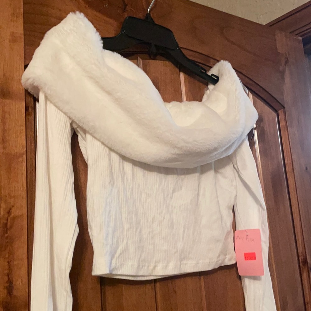 White fur off the shoulder top